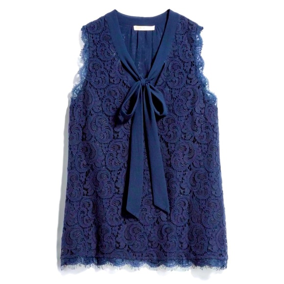 NWT Skies Are Blue Navy Kirt Scallop Trim Lace Blouse (Small) - Picture 1 of 4